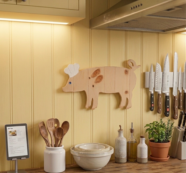 PIG CHEF WOODEN WALL ART