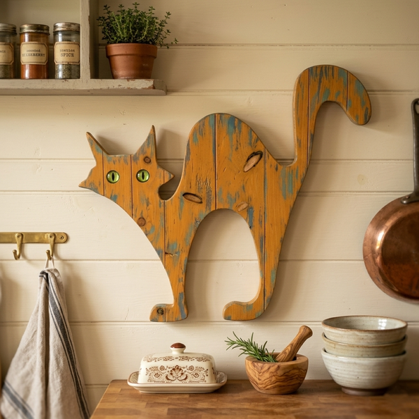 ALLEY CAT RUSTIC WOODEN WALL ART
