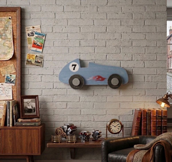 RACING CAR WOODEN WALL ART 1940s/50s STYLE