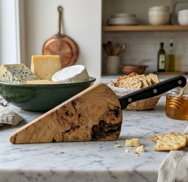OAK CHEESE WEDGE KNIFE BLOCK - TRUE TO NATURE - WITH CHEESE KNIFE (blockA1)