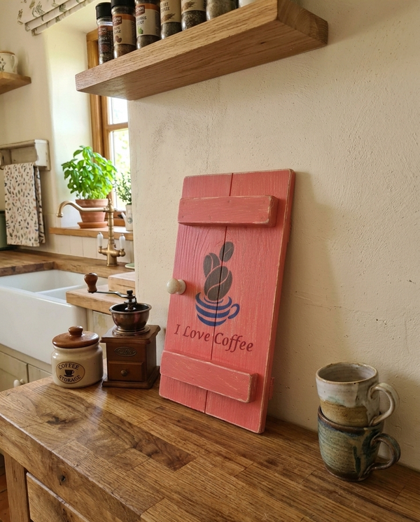 SHUTTER WOODEN WALL ART - I LOVE COFFEE