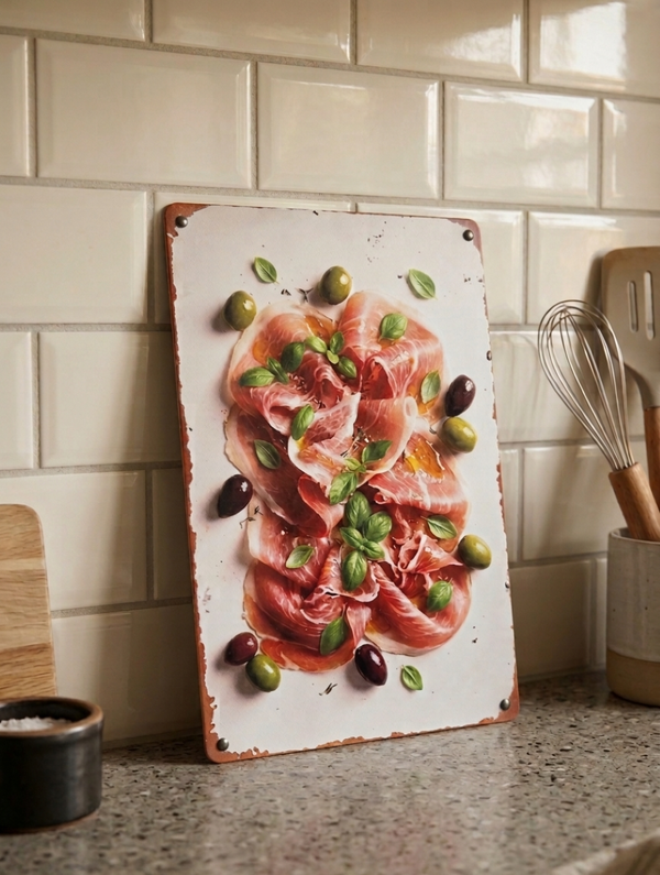 VINTAGE STYLE METAL SIGN (REPRODUCTION) PARMA HAM & OLIVES