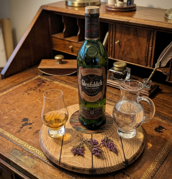 OAK 'BARREL LID STYLE'  BOTTLE DISPLAY PLINTH WITH COPPER FLAME-PAINTED INSERT