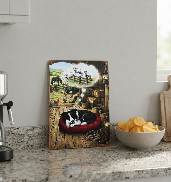 VINTAGE STYLE METAL SIGN (REPRODUCTION) DREAMING DOG