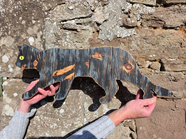 STALKING CAT WOODEN WALL ART