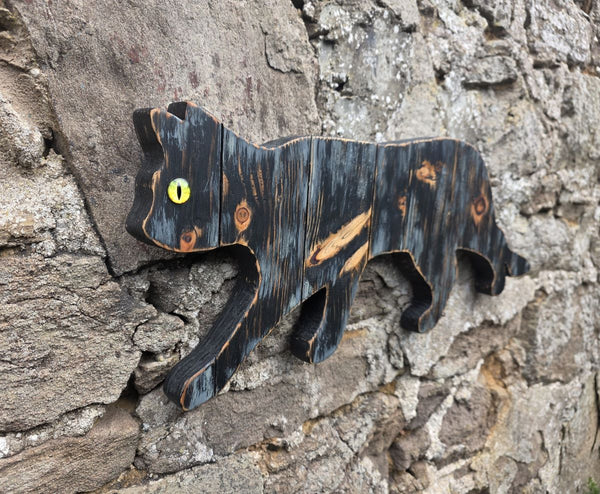 STALKING CAT WOODEN WALL ART