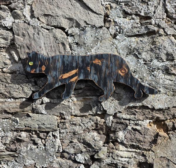 STALKING CAT WOODEN WALL ART