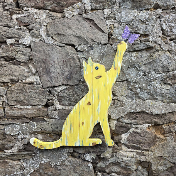 PLAYFUL CAT WOODEN WALL ART