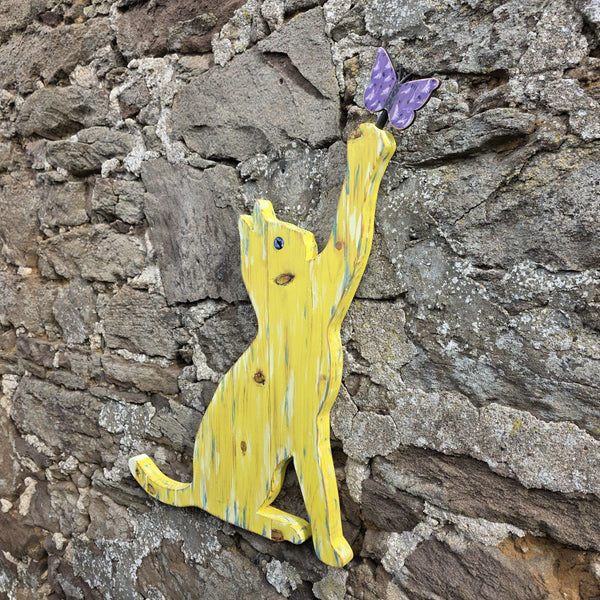 PLAYFUL CAT WOODEN WALL ART