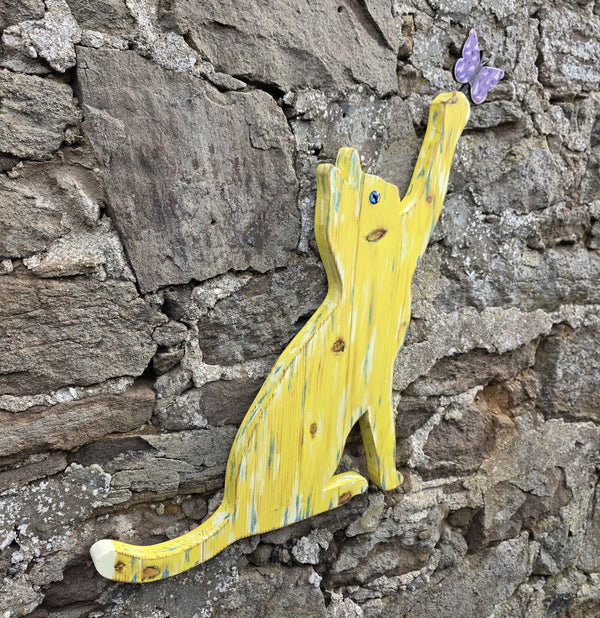 PLAYFUL CAT WOODEN WALL ART