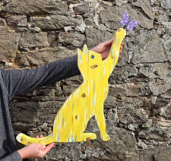 PLAYFUL CAT WOODEN WALL ART