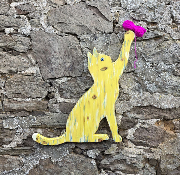 PLAYFUL CAT WOODEN WALL ART