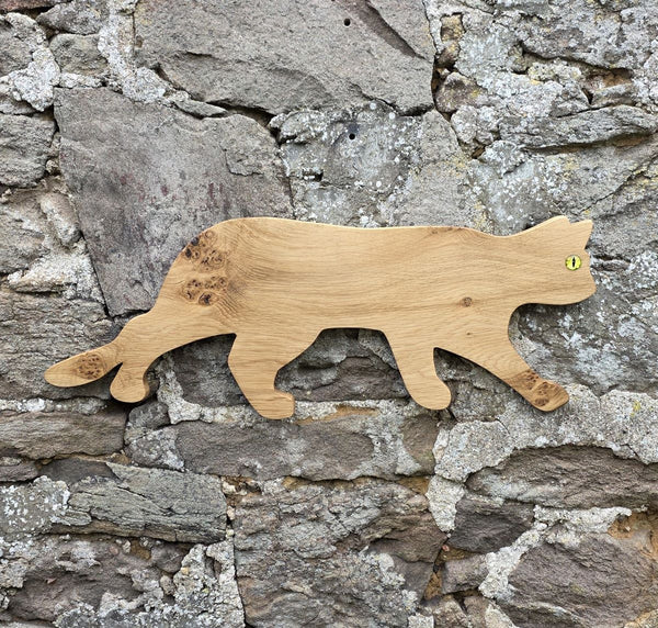 Stalking cat wooden wall art front view