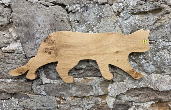 Stalking cat wooden wall art front view