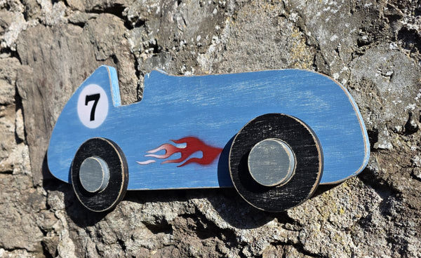 RACING CAR WOODEN WALL ART 1940s/50s STYLE