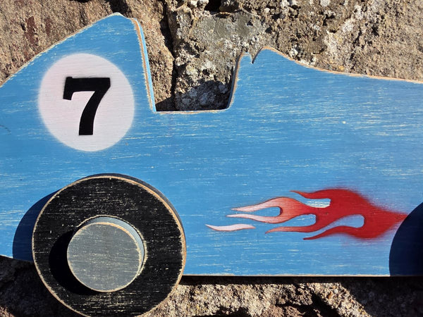 RACING CAR WOODEN WALL ART 1940s/50s STYLE