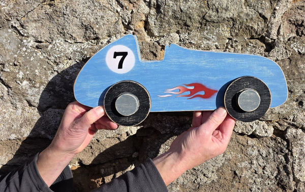 RACING CAR WOODEN WALL ART 1940s/50s STYLE