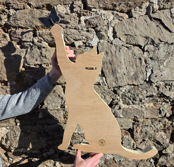 PLAYFUL CAT WITH BUTTERFLY - WOODEN WALL ART