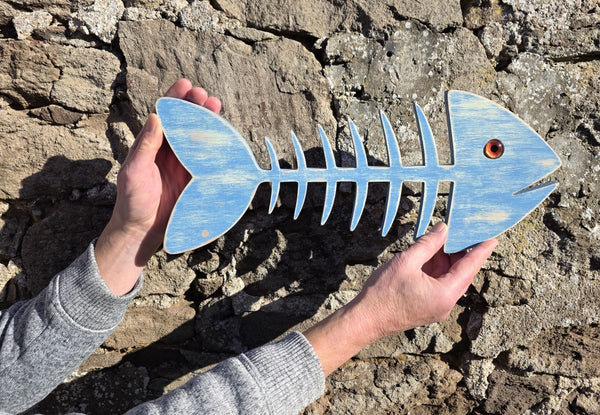 FISH SKELETON WOODEN WALL ART