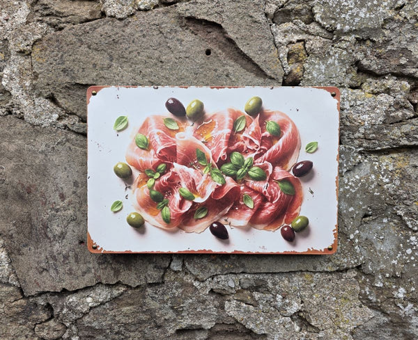 VINTAGE STYLE METAL SIGN (REPRODUCTION) PARMA HAM & OLIVES
