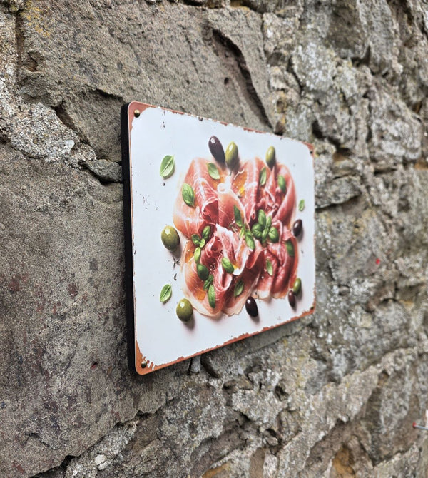 VINTAGE STYLE METAL SIGN (REPRODUCTION) PARMA HAM & OLIVES