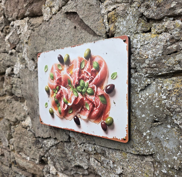 VINTAGE STYLE METAL SIGN (REPRODUCTION) PARMA HAM & OLIVES