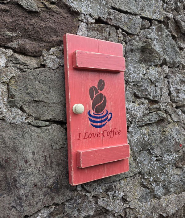 SHUTTER WOODEN WALL ART - I LOVE COFFEE