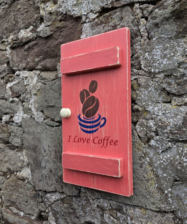 SHUTTER WOODEN WALL ART - I LOVE COFFEE