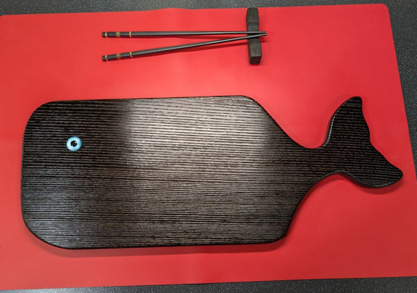 YAKISUGI WHALE STYLE ASH SERVING BOARD displayed a pair of Chopsticks & Yakisugi oak chopstick rest