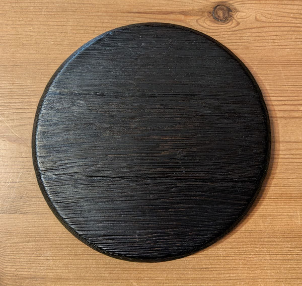 YAKISUGI OAK 'BARREL LID STYLE' DISPLAY PLINTH WITH COPPER OAK LEAF COASTER