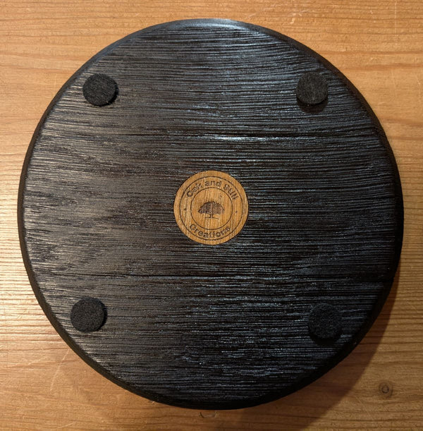 YAKISUGI OAK 'BARREL LID STYLE' DISPLAY PLINTH & DRINKS COASTERS SET