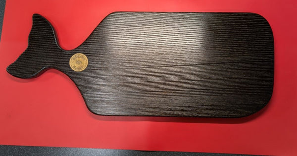 YAKISUGI WHALE STYLE ASH SERVING BOARD - UNDERSIDE with Oak and Still Creations Company logo