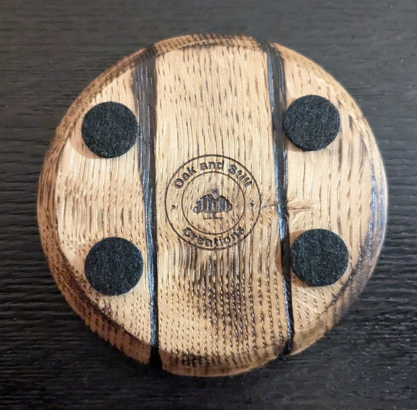 DECORATIVE OAK 'BARREL LID STYLE' COASTER