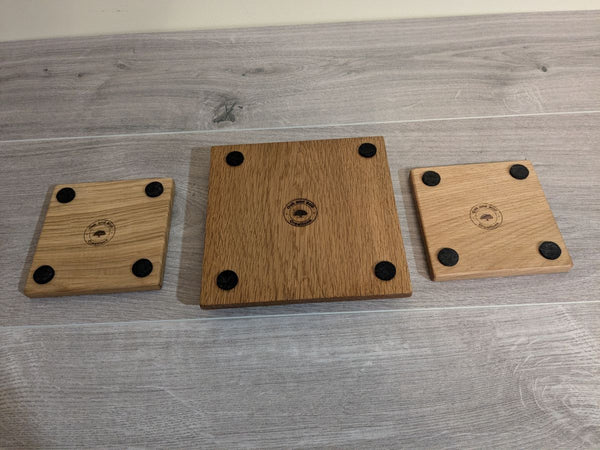 WHISKY DISPLAY PLINTH with A PAIR OF OAK COASTERS