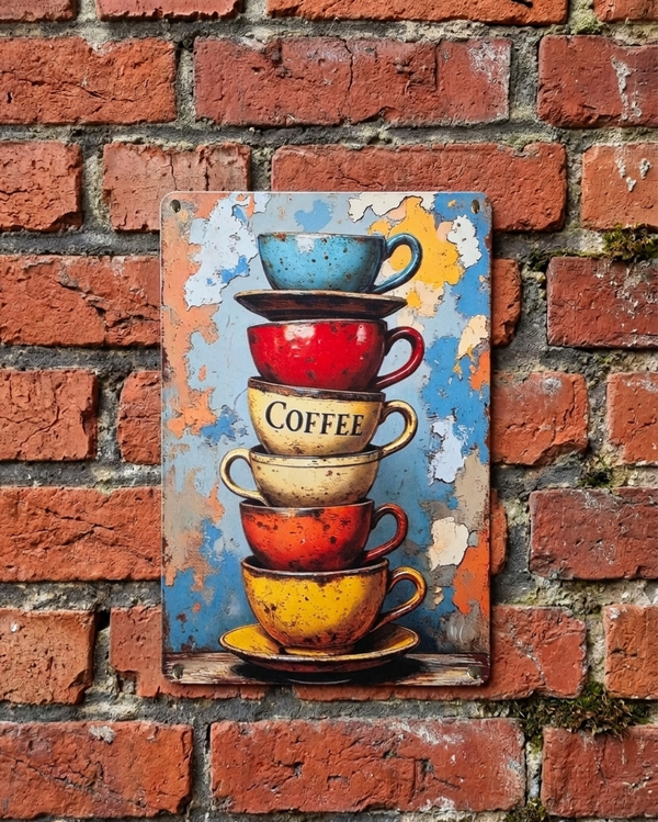 VINTAGE STYLE METAL SIGN (REPRODUCTION) COFFEE CUPS STACK