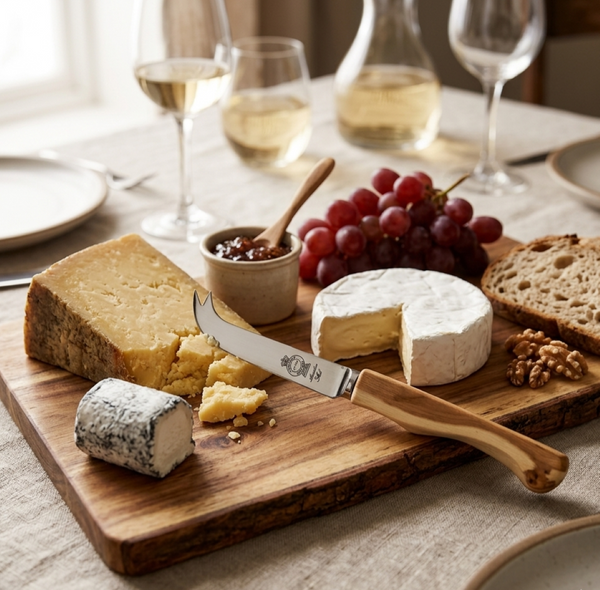 CHEESE KNIFE WITH LIVE-EDGE YEW HANDLE