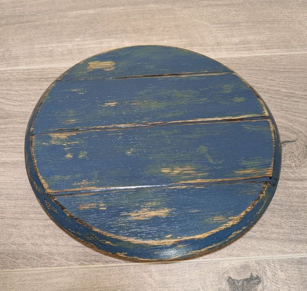 decorative oak barrel lid - blue distressed effect