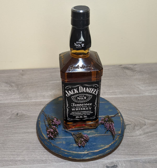 decorative oak barrel lid - blue distressed effect