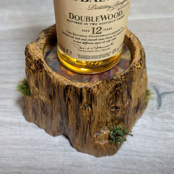 scotch on the rocks oak display plinth with copper flame-painted insert