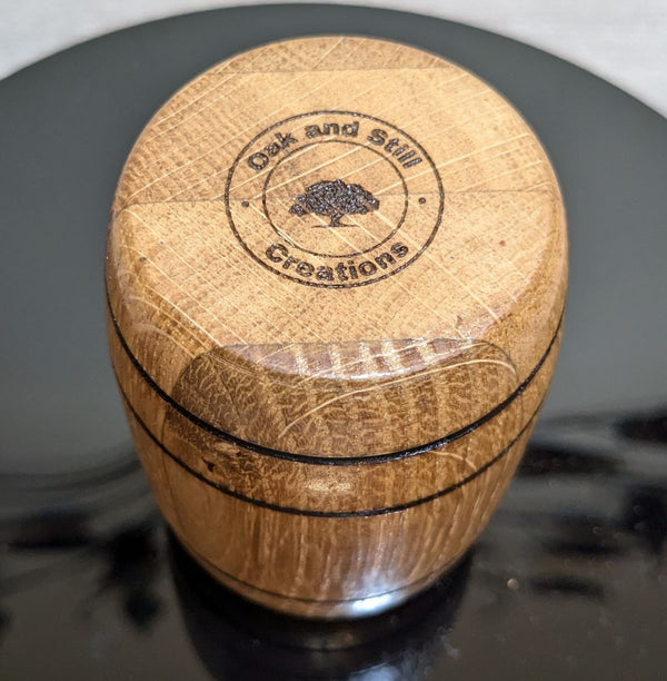 MINI BARREL UNDER SIDE MWITH OAK AND STILL CREATIONS LOGO