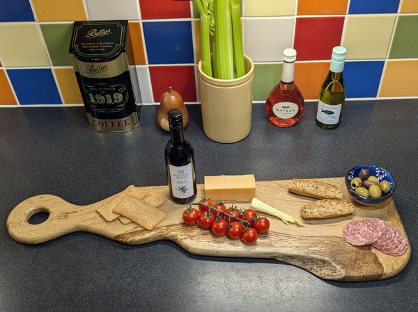 LIVE-EDGE OAK CHARCUTERIE SERVING BOARD & OAK (Yakisugi) WALL HANGER