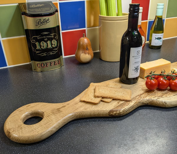 LIVE-EDGE OAK CHARCUTERIE SERVING BOARD & OAK (Yakisugi) WALL HANGER