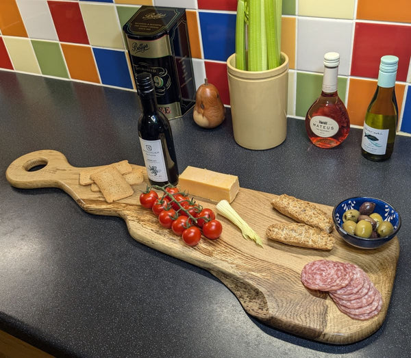 LIVE-EDGE OAK CHARCUTERIE SERVING BOARD & OAK (Yakisugi) WALL HANGER