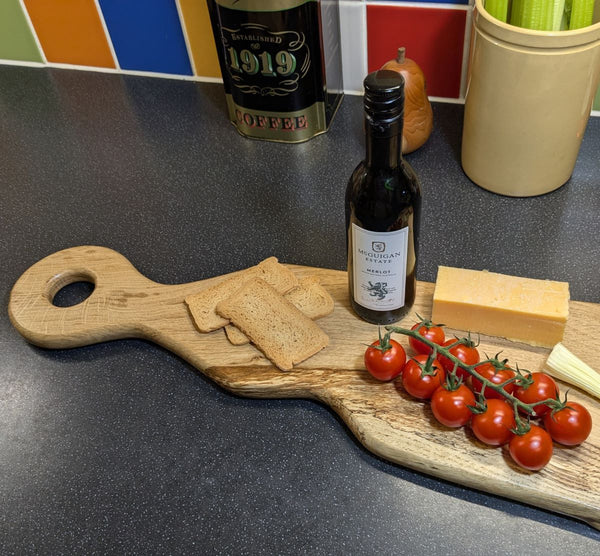 LIVE-EDGE OAK CHARCUTERIE SERVING BOARD & OAK (Yakisugi) WALL HANGER