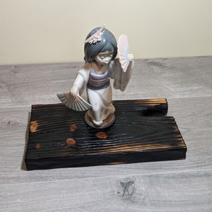 douglas fir display plinth Yakisugi style with Lladro Japenese girl ornament