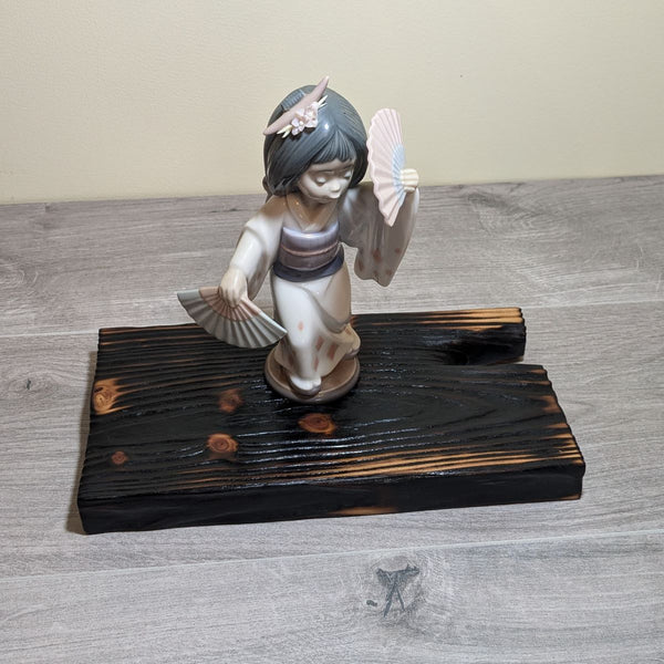 douglas fir display plinth Yakisugi style with Lladro Japenese girl ornament