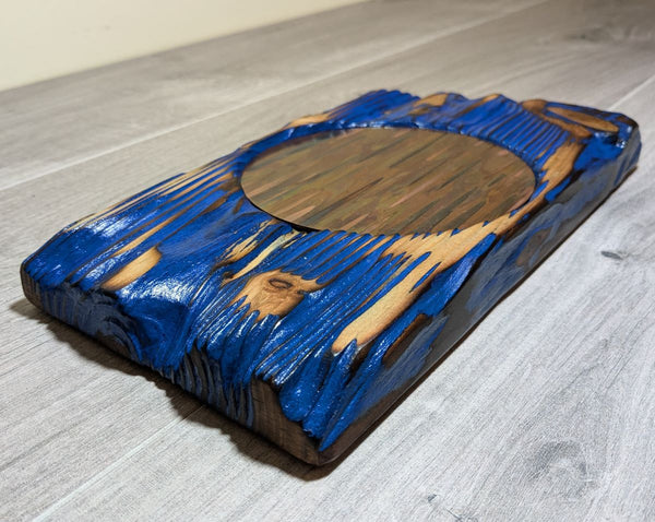 douglas fir display plinth with copper flame-painted insert