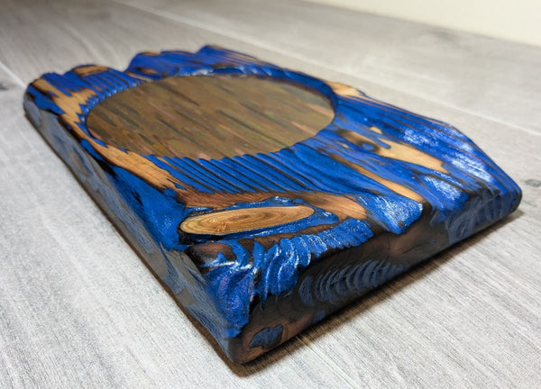 douglas fir display plinth with copper flame-painted insert