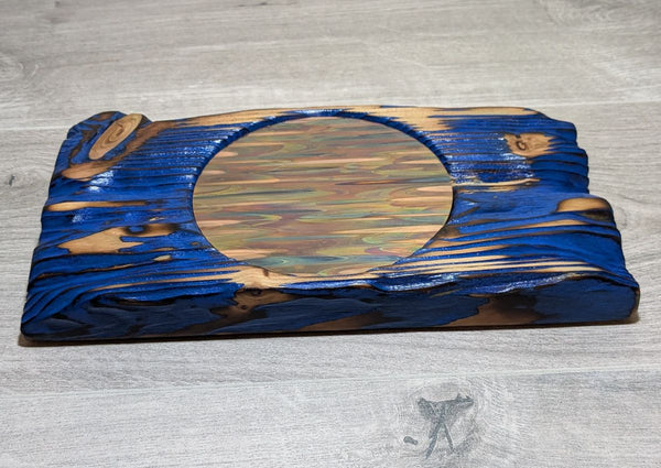 douglas fir display plinth with copper flame-painted insert