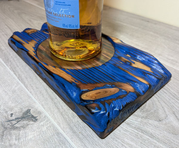 douglas fir display plinth with copper flame-painted insert